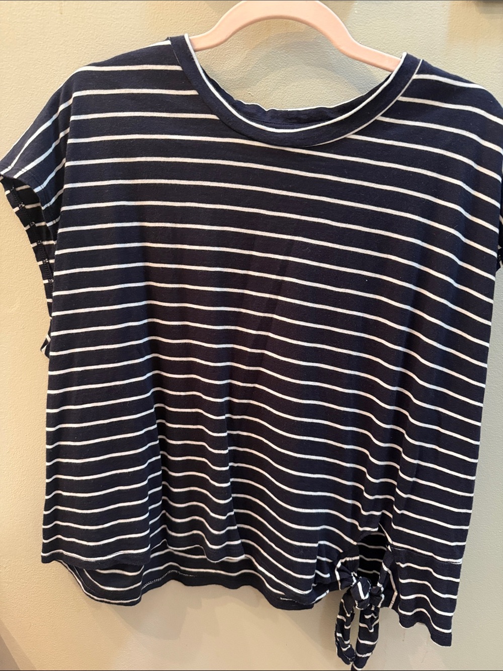 Banana Republic Navy & White Striped Tie-Front Tee